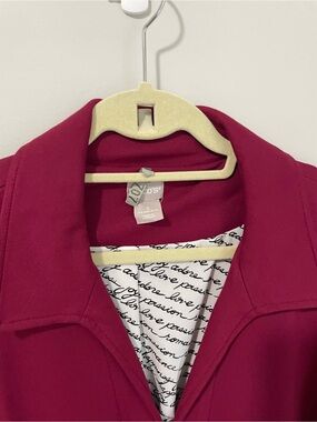 Chico's Raspberry Script-Lined Trench Blazer